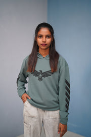 Men’s Full Sleeve BIRD Printed Hoodie | Oversized Winter Hoodie for Men - Olive Green